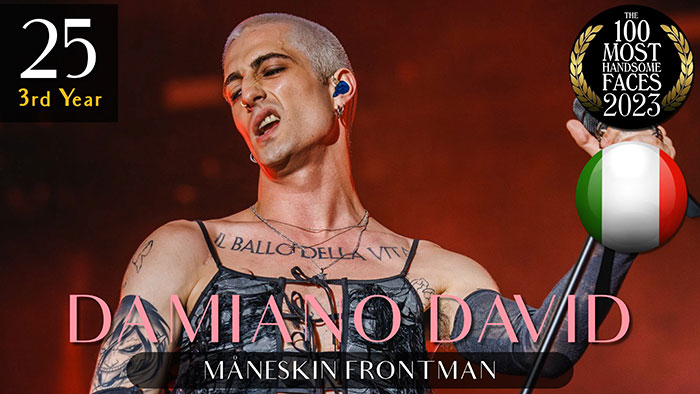 Damiano David performing, ranked among the most handsome men of 2023 by The Independent Critics.