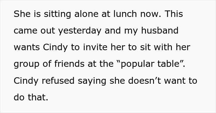 Dad Demands Daughter Invite Friendless Sister To Sit With Her At &ldquo;Popular&rdquo; Table, Mom Intervenes