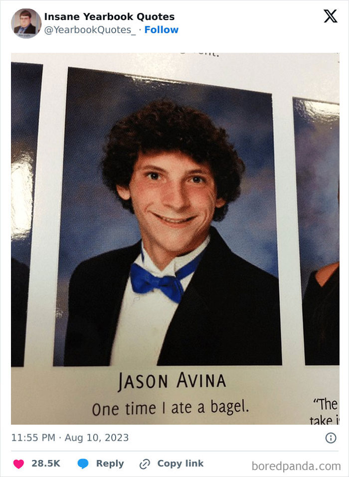 High school senior with curly hair in a tuxedo sharing funny yearbook quotes for epic yearbook quotes SEO.