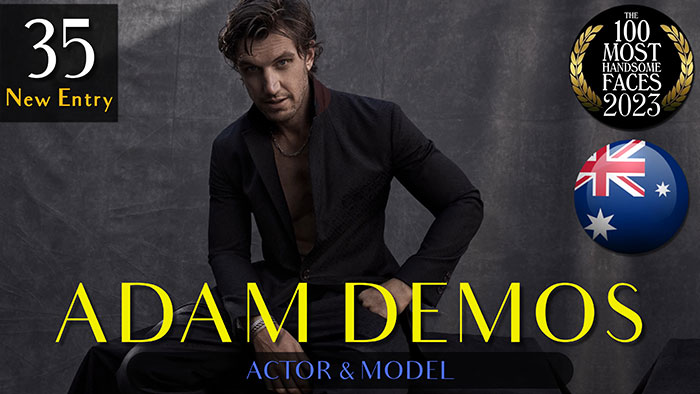 Handsome men of 2023: Actor and model, seated with a dark jacket, against a textured backdrop.