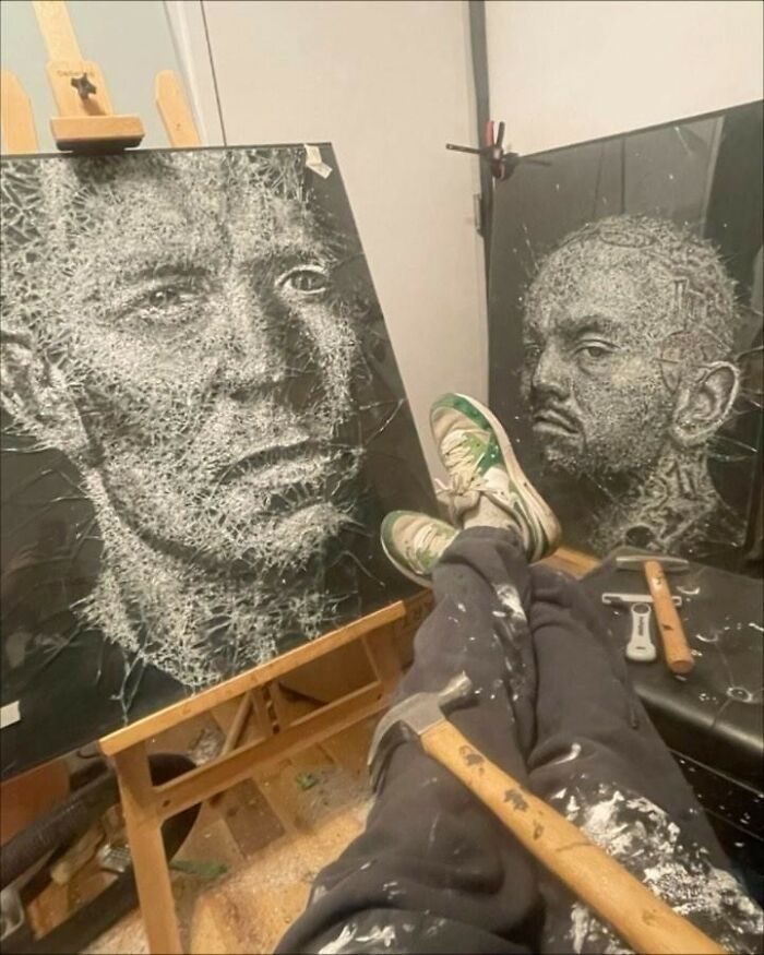 This Montreal Artist Creates Portraits By Breaking Glass (4 Pics)