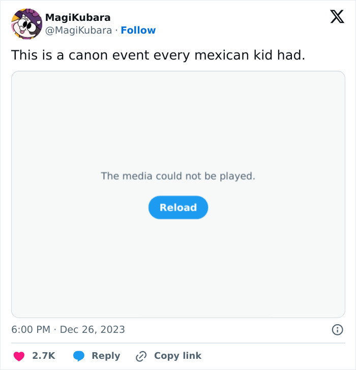 Funny meme tweet showing a media error with caption about a common experience.
