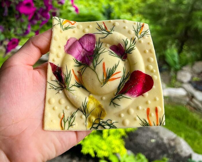 Homemade Ravioli With Pressed Flowers And Dill