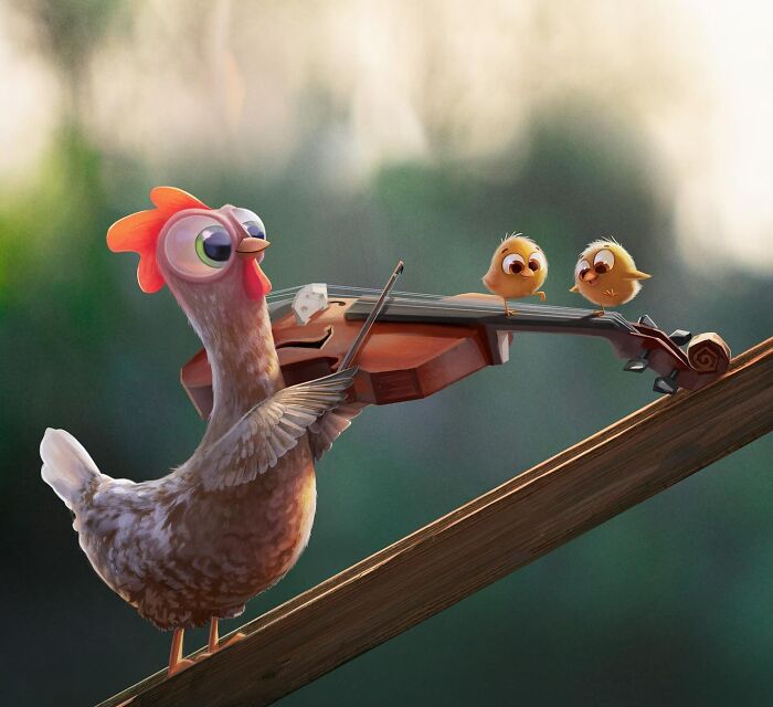 Illustration Of A Chicken Playing For Little Chickens