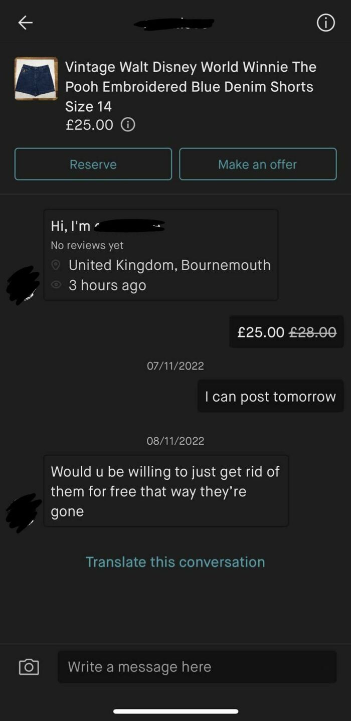 One Of Many Weird Messages I’ve Received On Vinted