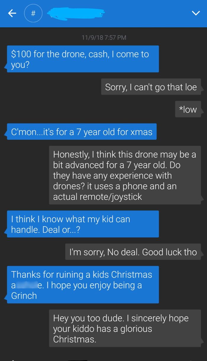 Selling An $800 Drone With Accessories For $400 To Get A Little Christmas Money. Then This Parent Of The Year Shows Up
