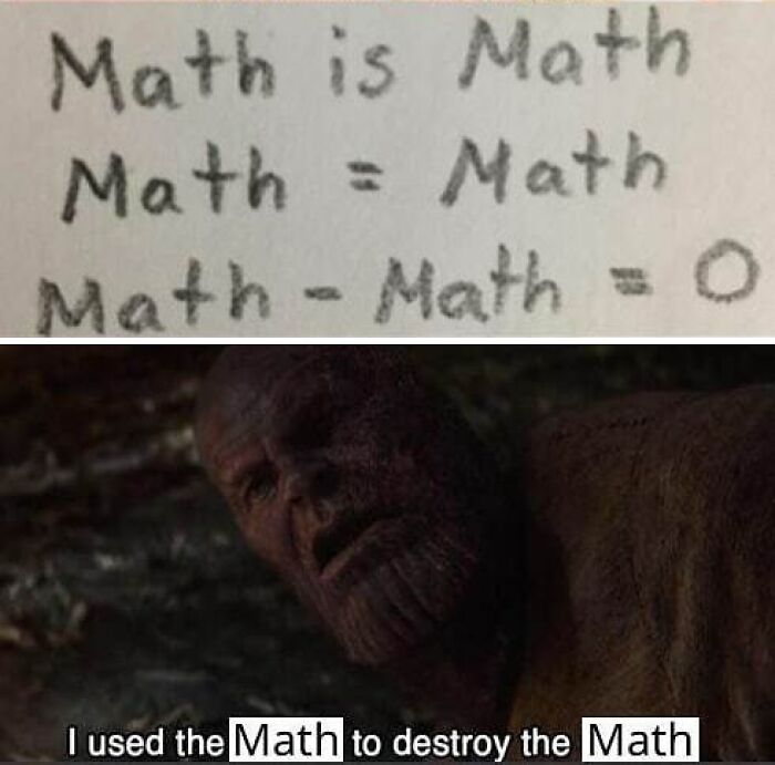 Text-based meme humorously connecting math and physics with a well-known movie reference.