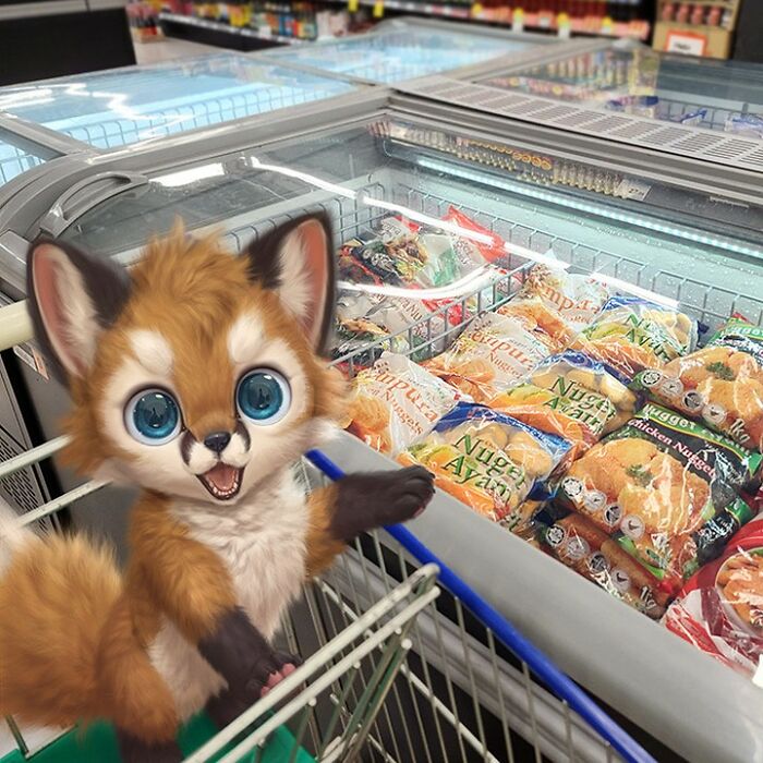 Digital Furry Animal In Real-Life Situation