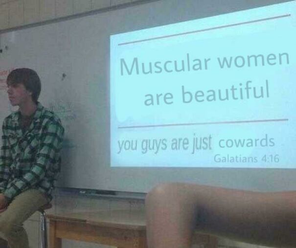 Funny presentation about muscular women are beautiful
