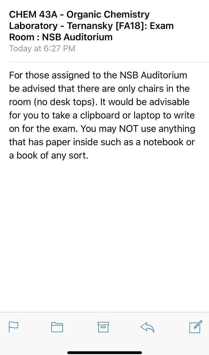 My Professor Just Sent Out An Email Announcing That They Won’t Be Providing Desks For The Final