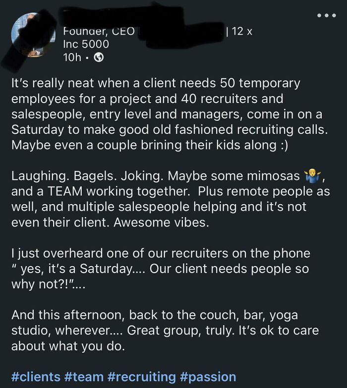CEO Trying To Normalize Making 40 People Come In On A Saturday