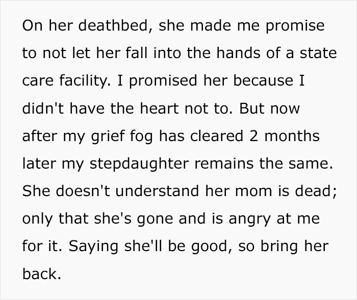&ldquo;AITA For Breaking My Deathbed Promise To My Wife To Take Care Of Her Down's Syndrome Daughter?&rdquo; 