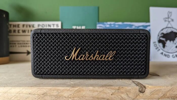 Marshall speaker on a wooden shelf, a perfect unique gift for fathers who have everything.