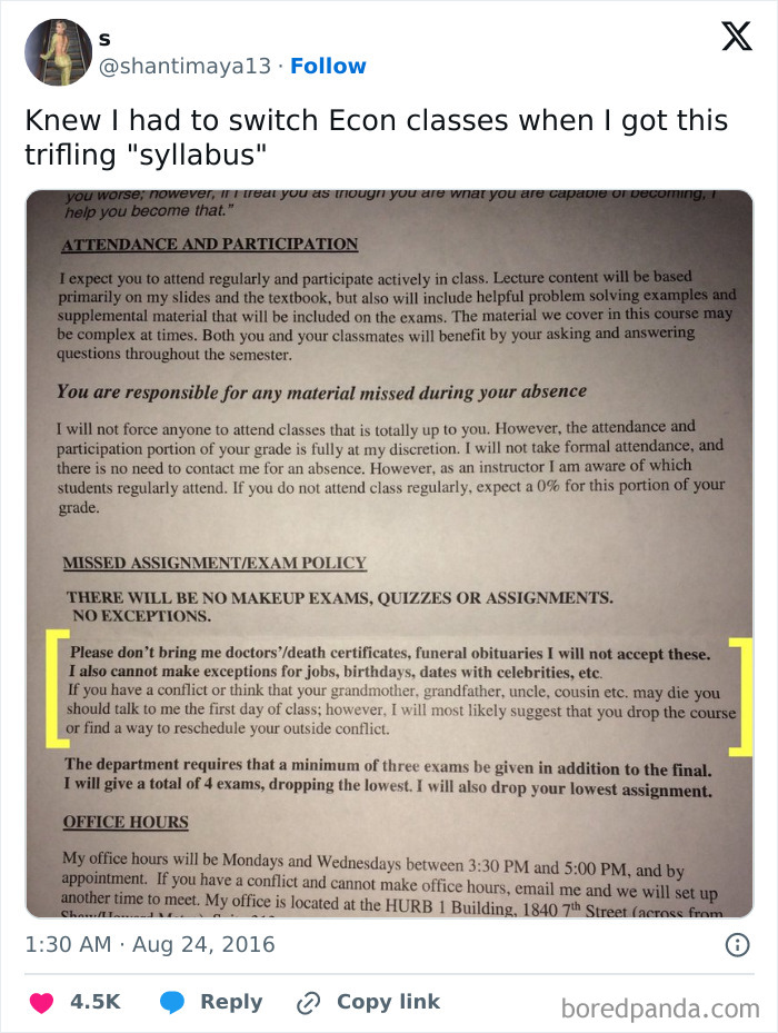 Knew I Had To Switch Econ Classes When I Got This Trifling "Syllabus"