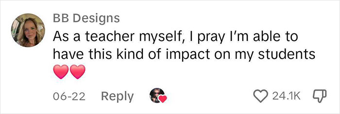 Comment from a teacher wishing to impact students as deeply as teachers' notes.