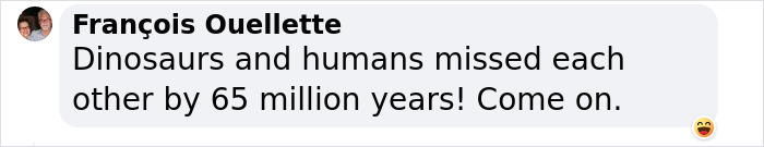Comment on dinosaurs and human longevity, text in a chat bubble.