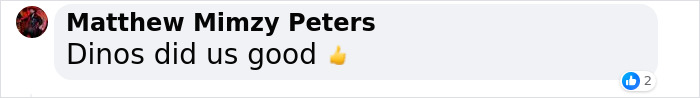 Comment on longevity bottleneck, saying "Dinos did us good" with thumbs-up emoji.