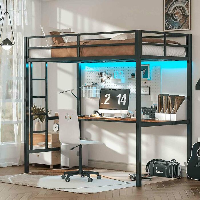 Black loft bed with desk