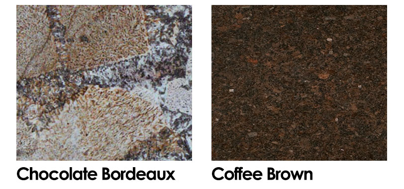 A collage of Chocolate Bordeaux and Coffee Brown granite A collage of Chocolate Bordeaux and Coffee Brown granite