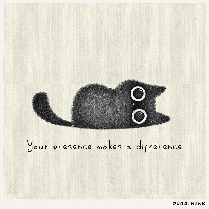 Illustration of a black cat lying down with big eyes, capturing the essence of cats perfectly and inspiring positivity.