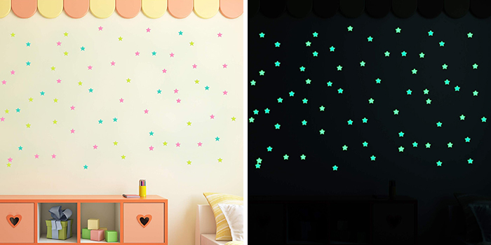 Many glow in the dark luminous stars on the wall
