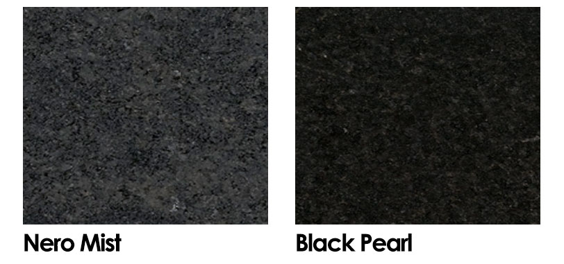 A collage of Nero Mist and Black Pearl granite. A collage of Nero Mist and Black Pearl granite.