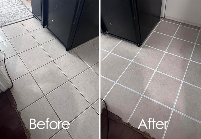 Before and after comparison of clean tile flooring illustrating a fresh start for pre-2025 cleaning.