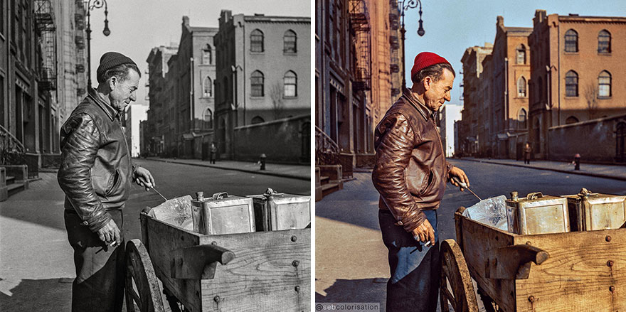 Italian Americans On The Lower Side Of Manhattan. Ice Vendor On Mulberry Street, January 1943