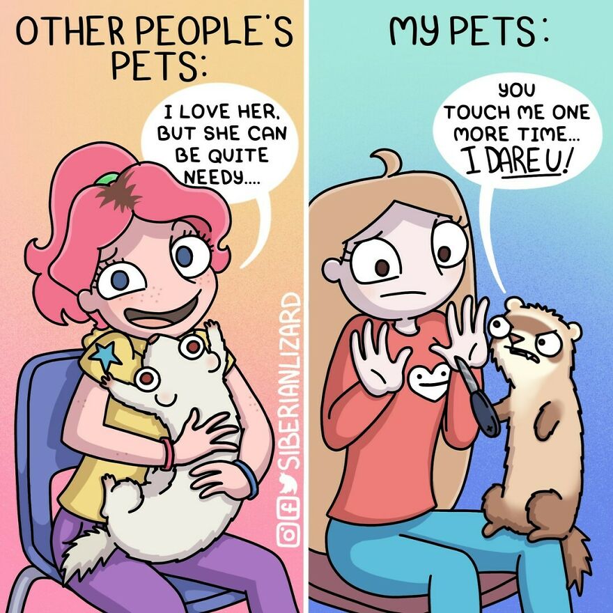 Siberian Artist Hilariously Illustrates Her Daily Life Routine With Her Two Ferrets (New Pics)