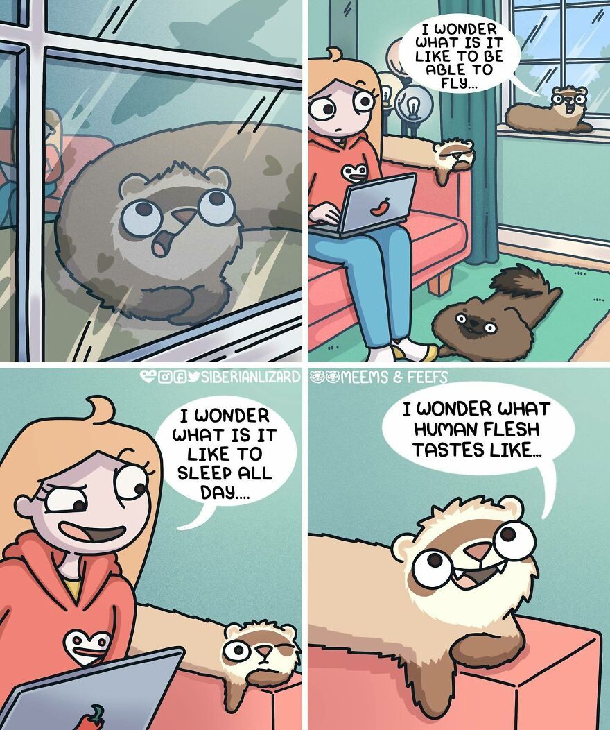 Siberian Artist Hilariously Illustrates Her Daily Life Routine With Her Two Ferrets (New Pics)