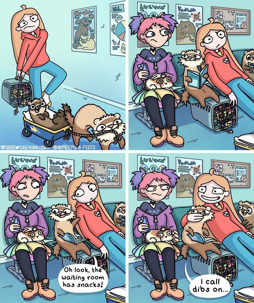 Siberian Artist Hilariously Illustrates Her Daily Life Routine With Her Two Ferrets (New Pics)