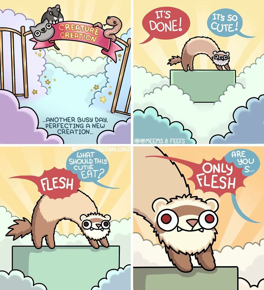 Siberian Artist Hilariously Illustrates Her Daily Life Routine With Her Two Ferrets (New Pics)