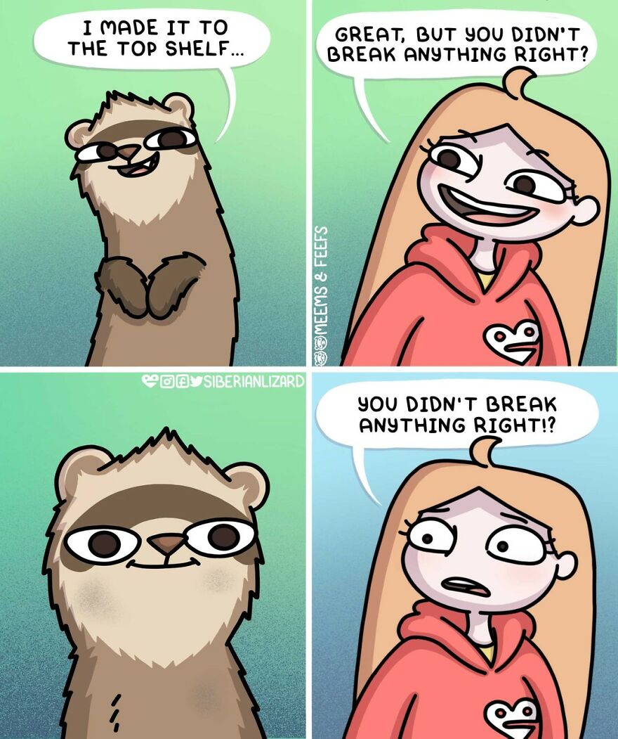 Siberian Artist Hilariously Illustrates Her Daily Life Routine With Her Two Ferrets (New Pics)