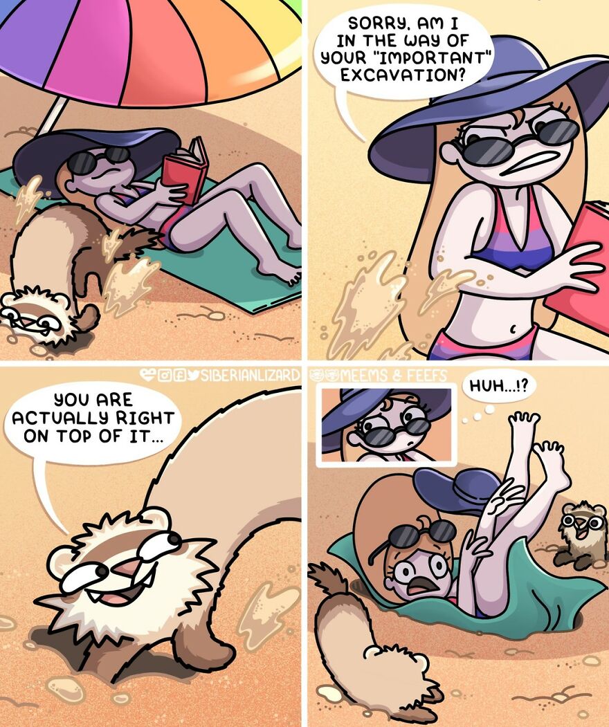 Siberian Artist Hilariously Illustrates Her Daily Life Routine With Her Two Ferrets (New Pics)