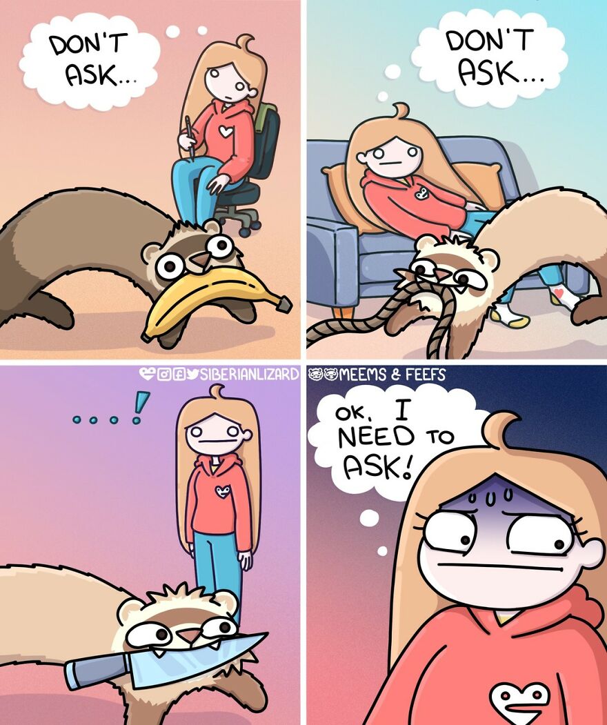 Siberian Artist Hilariously Illustrates Her Daily Life Routine With Her Two Ferrets (New Pics)