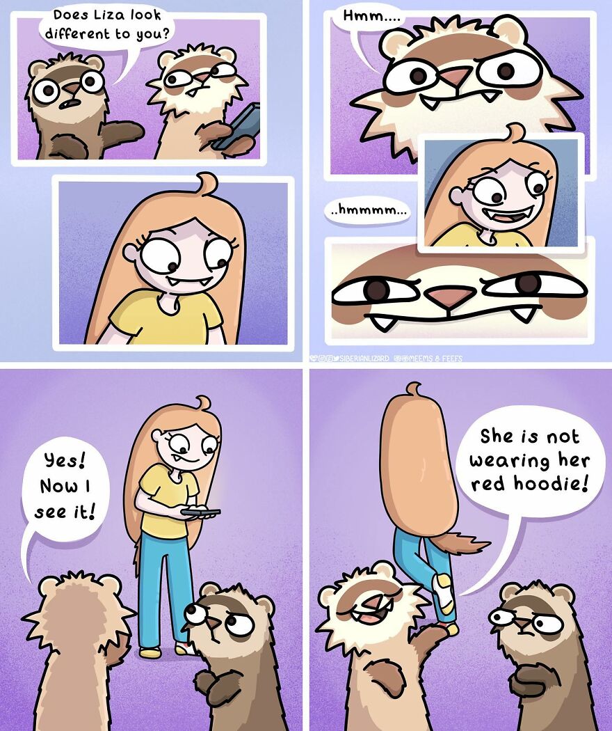 Siberian Artist Hilariously Illustrates Her Daily Life Routine With Her Two Ferrets (New Pics)