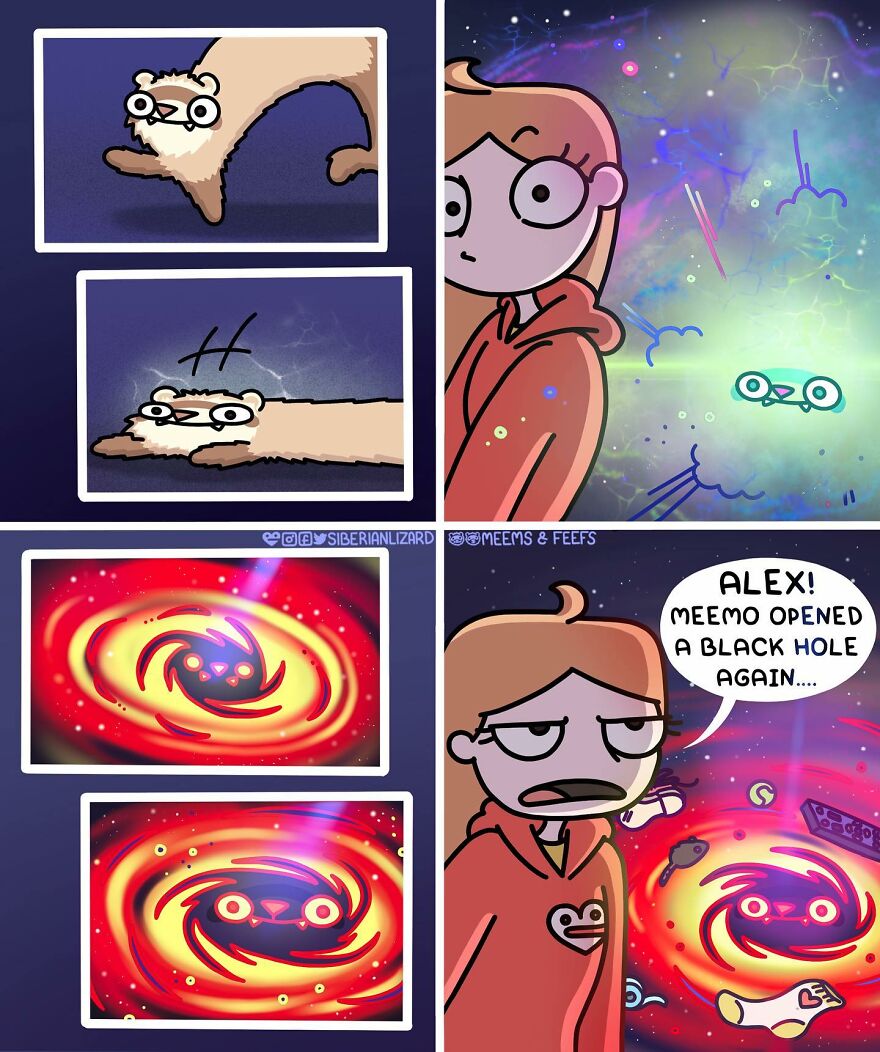 Siberian Artist Hilariously Illustrates Her Daily Life Routine With Her Two Ferrets (New Pics)