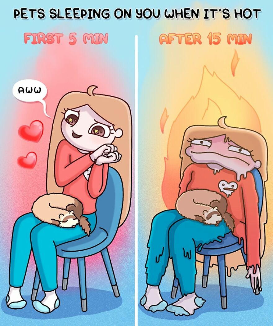 Siberian Artist Hilariously Illustrates Her Daily Life Routine With Her Two Ferrets (New Pics)