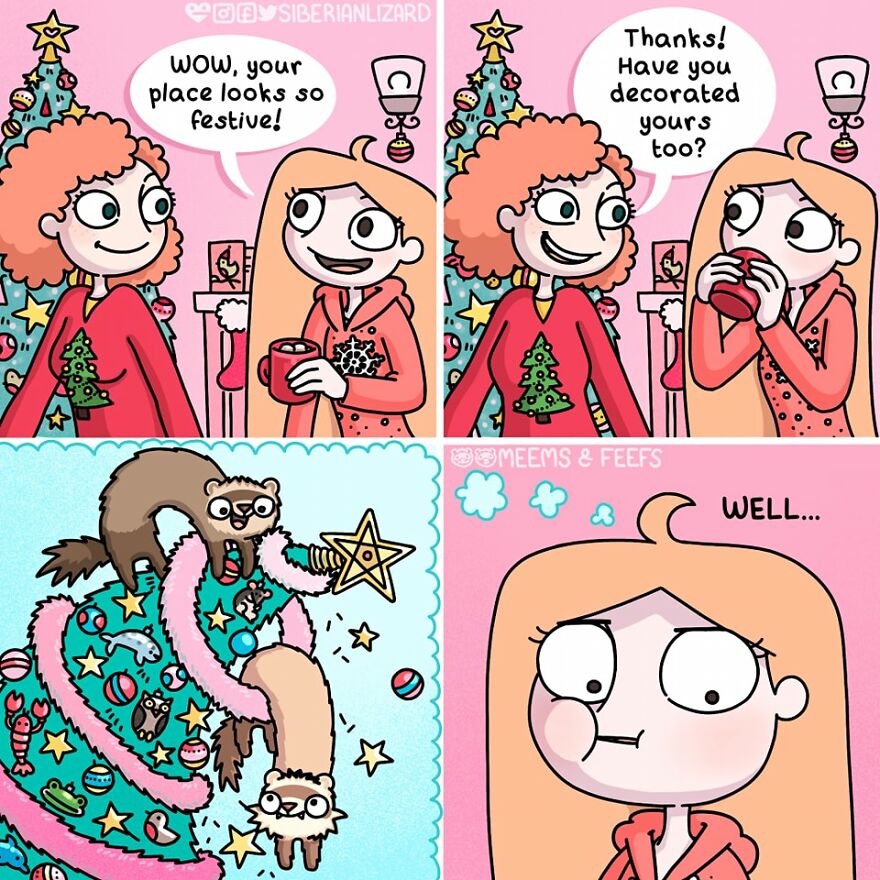 Siberian Artist Hilariously Illustrates Her Daily Life Routine With Her Two Ferrets (New Pics)