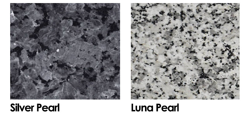 A collage of Silver pearl and Luna pearl granite A collage of Silver pearl and Luna pearl granite