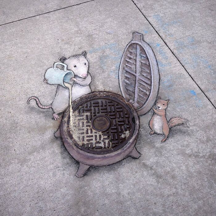 The Ephemeral Art Of Chalk. David Zinn Extracts Life From The Streets And Walls (New Pics)