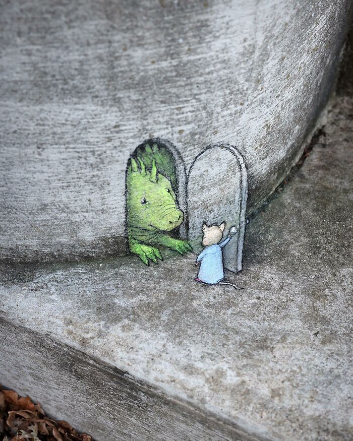 The Ephemeral Art Of Chalk. David Zinn Extracts Life From The Streets And Walls (New Pics)