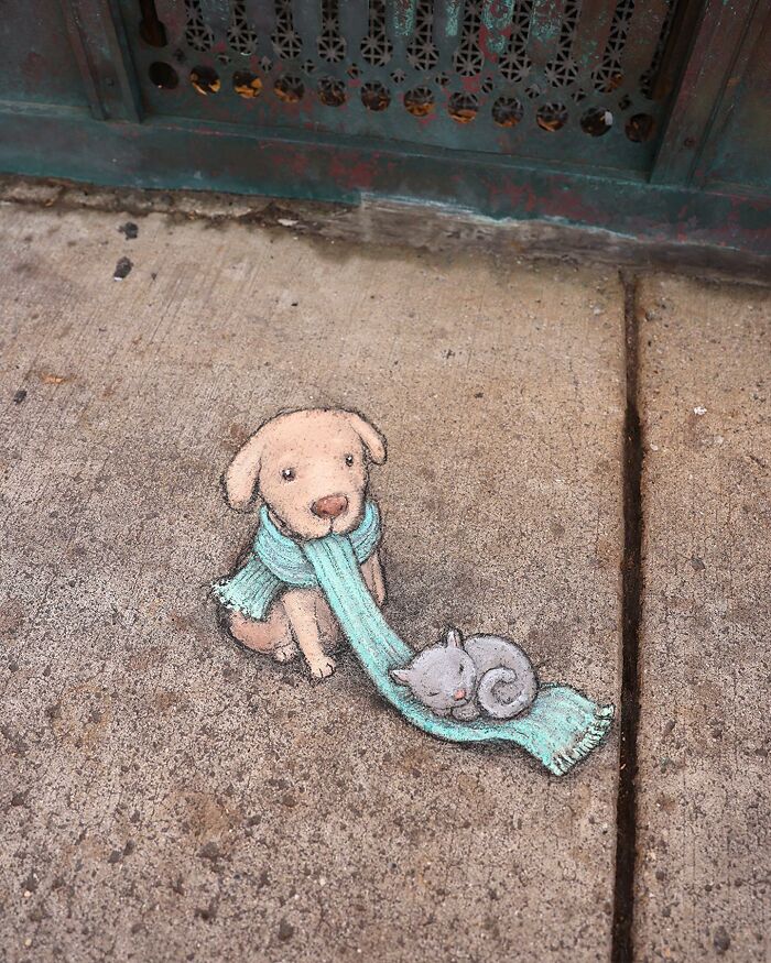 The Ephemeral Art Of Chalk. David Zinn Extracts Life From The Streets And Walls (New Pics)
