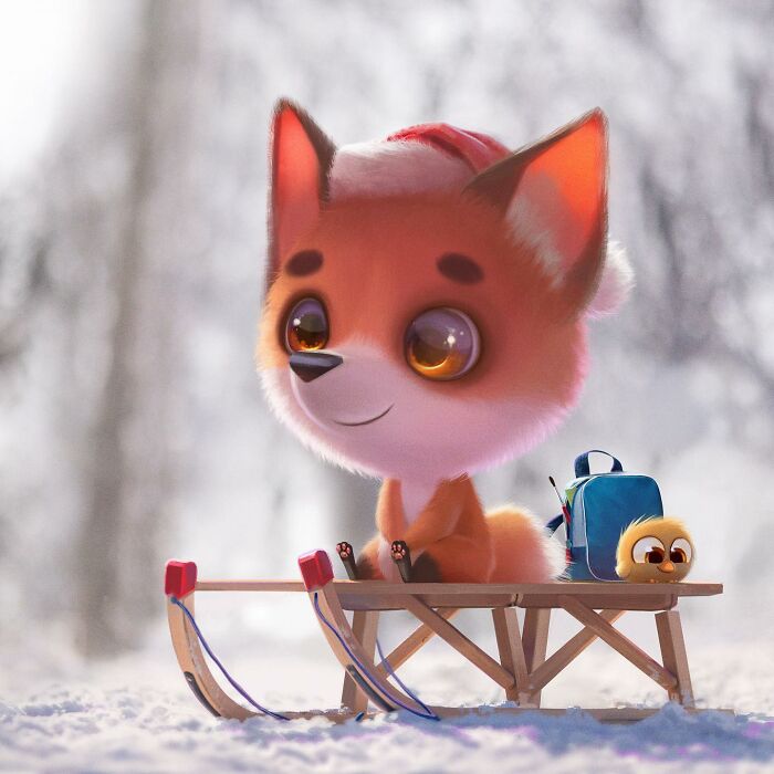 Illustration Of A Fox And A Little Bird