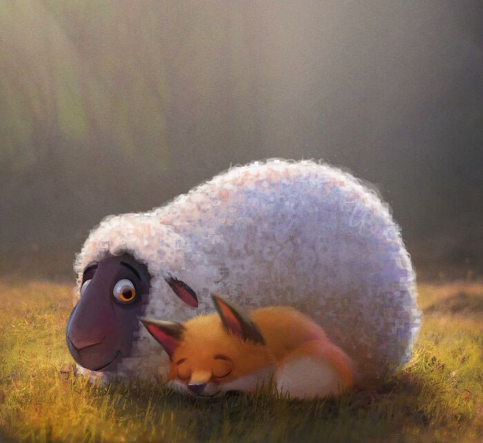 Illustration Of A Sheep And A Fox