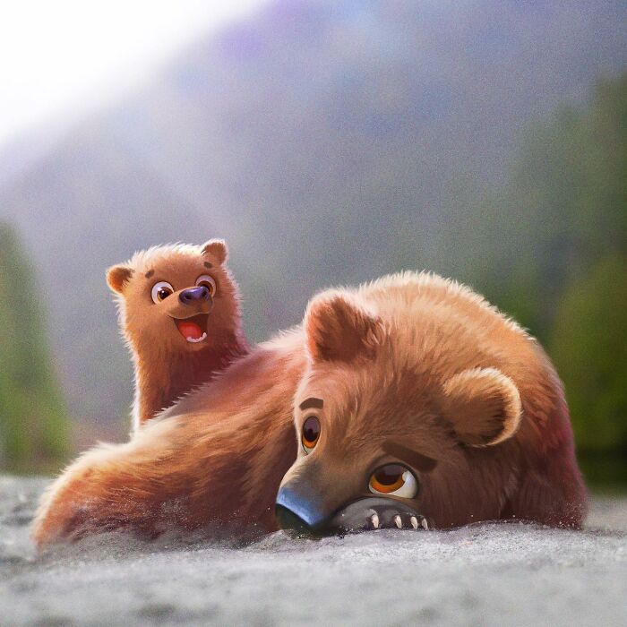 Illustration Of A Bear With Its Cub