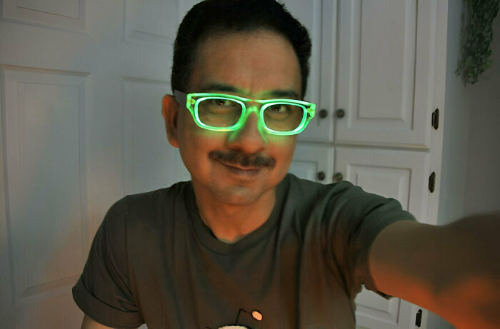 I Lined The Inside Of My Clear Eyeglasses With Glow In The Dark Paint. Now This Happens When I Walk In A Dark Room