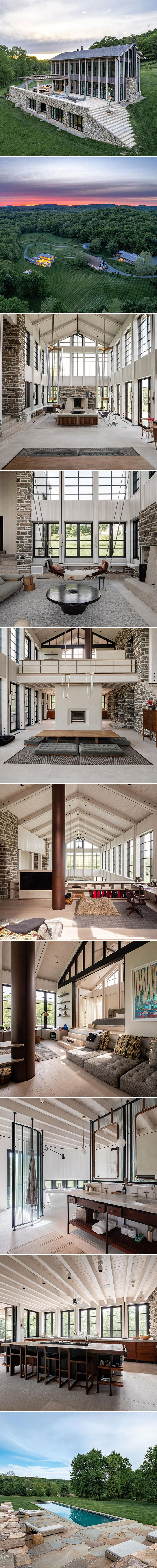 Here’s A Fun 7,500 Sq Ft Home Made From Lime Stucco And Solid Fieldstone In Pine Plains, NY That Is Set On 127 Acres And Features A 26’ High Ceiling In The Living Room $25,000,000