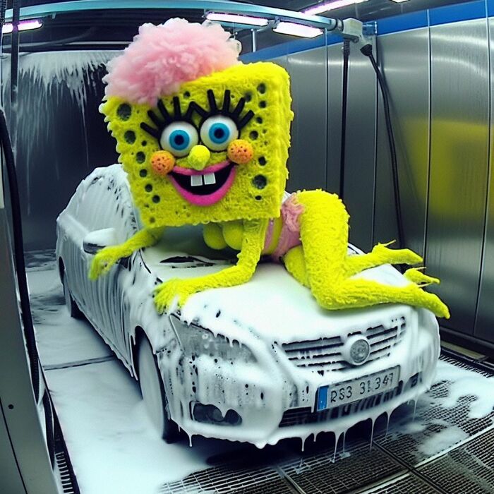 Spongeboob Gets Part Time Job At Car Wash