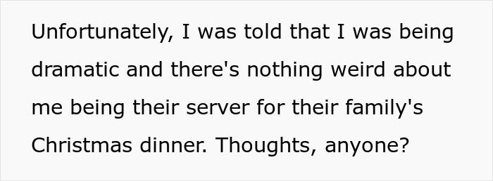 "You Are The Help": Woman Shares In-Laws Planned For Her To Serve Them During Christmas Dinner "You Are The Help": Woman Shares In-Laws Planned For Her To Serve Them During Christmas Dinner
